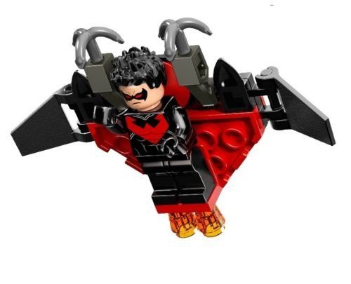 the lego batman movie character is flying through the air with his hands on his hips