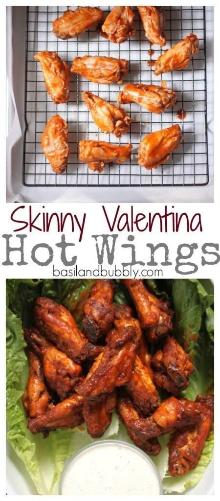 the recipe for skinnyy valentine's hot wings is shown in two different pictures