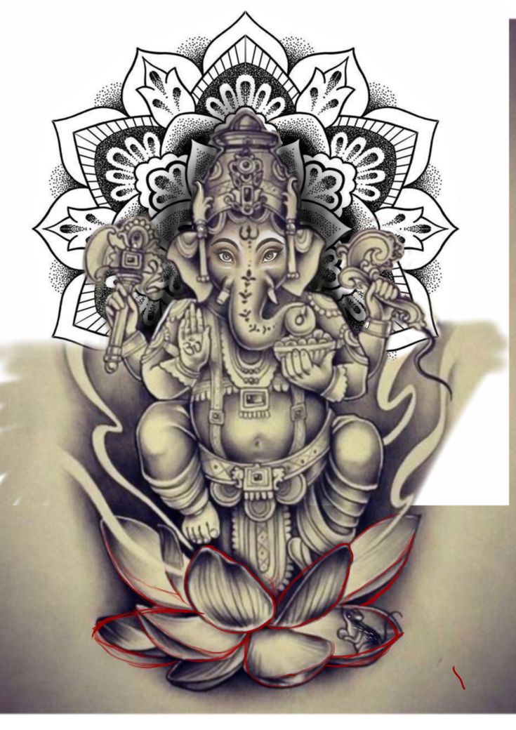 Ganesha Tattoo Design, Tato Mandala, Hindu Tattoos, Ganesh Tattoo, Buddha Tattoo Design, Buddha Tattoos, Ganesha Tattoo, Kunst Tattoos, Tattoo Meanings