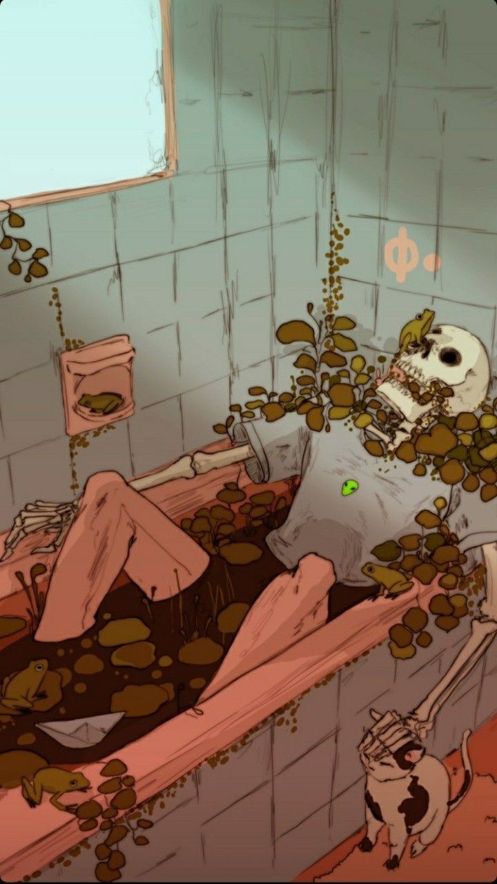 a person laying in a bathtub filled with dirt and leaves next to a cat