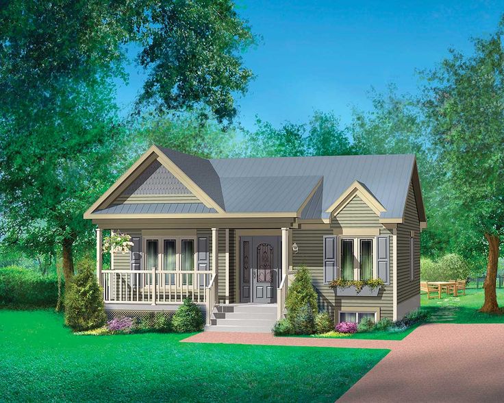 this is an artist's rendering of a small house with porches and stairs