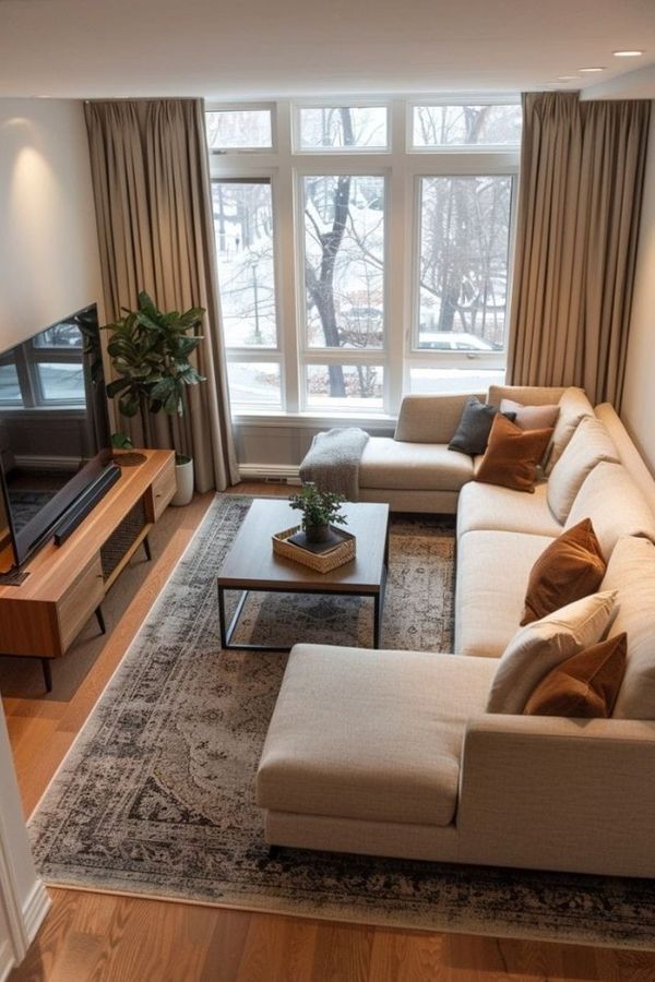 a living room filled with furniture and a flat screen tv