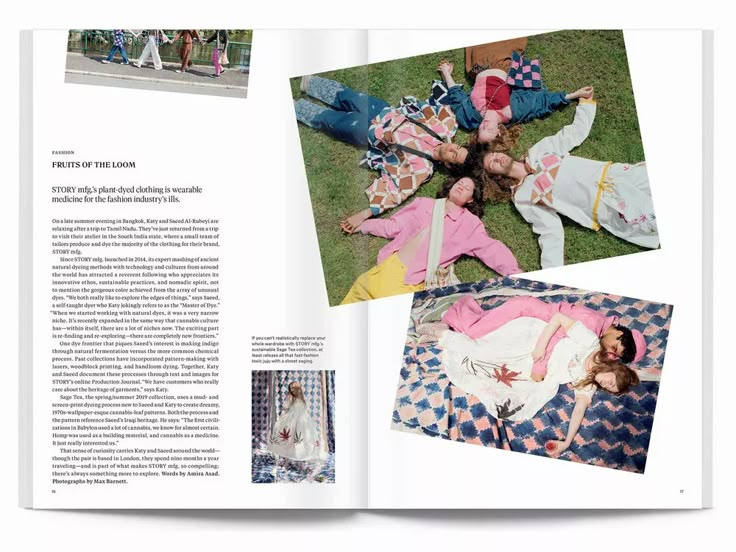 an open book with pictures of people laying on the grass and one person lying down