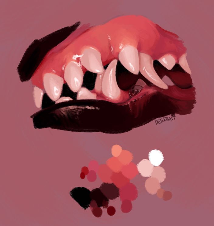 a painting of a mouth with teeth and tongue rings on it's sides, against a pink background