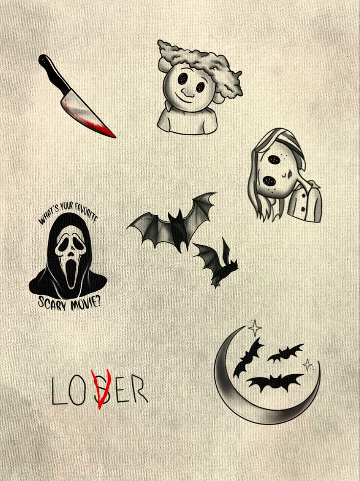 various halloween stickers are shown on a piece of paper with the words lover written below them