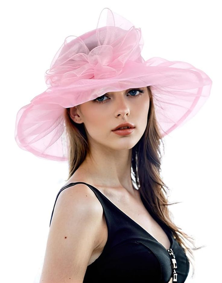 PRICES MAY VARY. Design & Materials: This Kentucky hat is made from shimmering organza and has a detachable bow or flower accent. The wide brim of this hat will keep you beautiful while still protecting you from the sun. Wearing this hat can make you look noble and elegant and stand out from the crowd Measurements of the hat: One size-fits for all with a head circumference of 21-23 inches and a brim width of 6 inches. The inside of the hat has a sweatband and drawstring adjuster that can be adju Adjustable Pink Party Supplies For Summer, Pink Hat For Kentucky Derby Gift, Pink Summer Birthday Hat, Spring Fascinator For A Gift, Spring Fascinator As Gift, Pink Mini Hats For Summer Birthday, Pink Mini Hats For Spring Gift, Spring Pink Mini Hats For Gifts, Spring Gift Brimmed Mini Hats