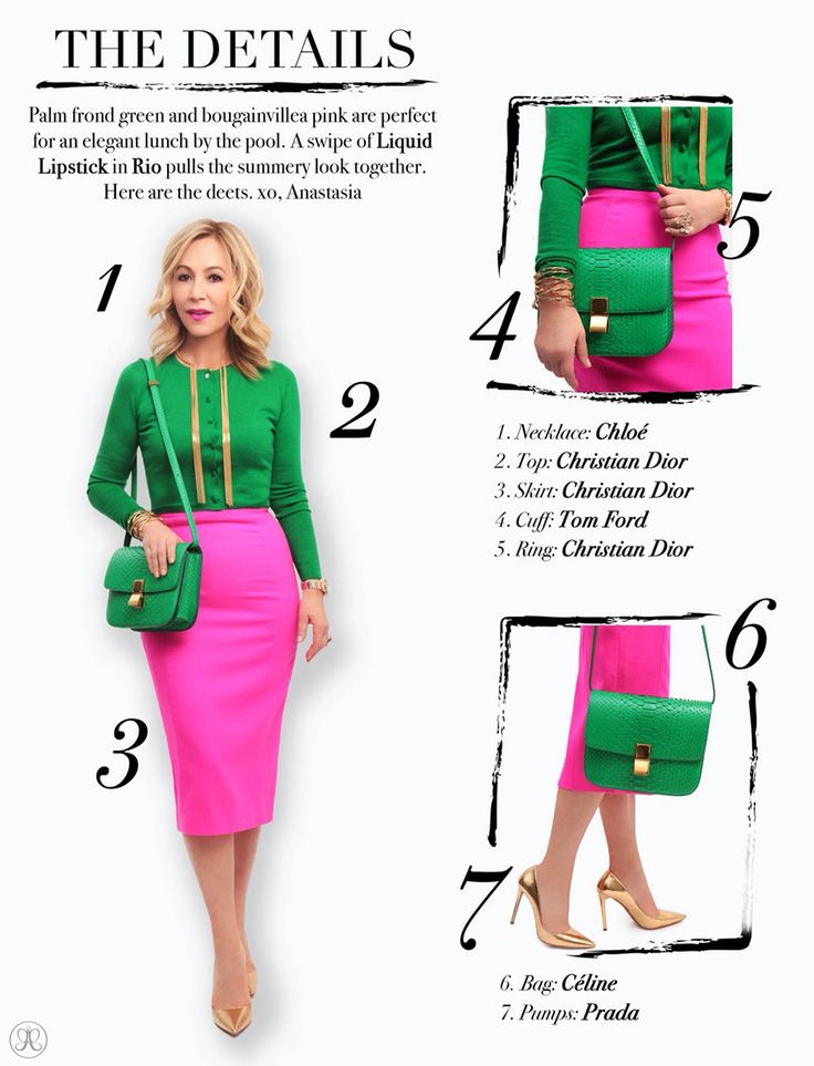 Pink And Green Work Outfit, Pink Skirt Green Top Outfit, Pink And Green Christmas Outfit, Green And Pink Dress Outfit, Green And Fuschia Outfit, Hot Pink Skirt Outfit Summer, Lime Green And Pink Outfit, Pink And Green Clothing, Green And Hot Pink Outfit