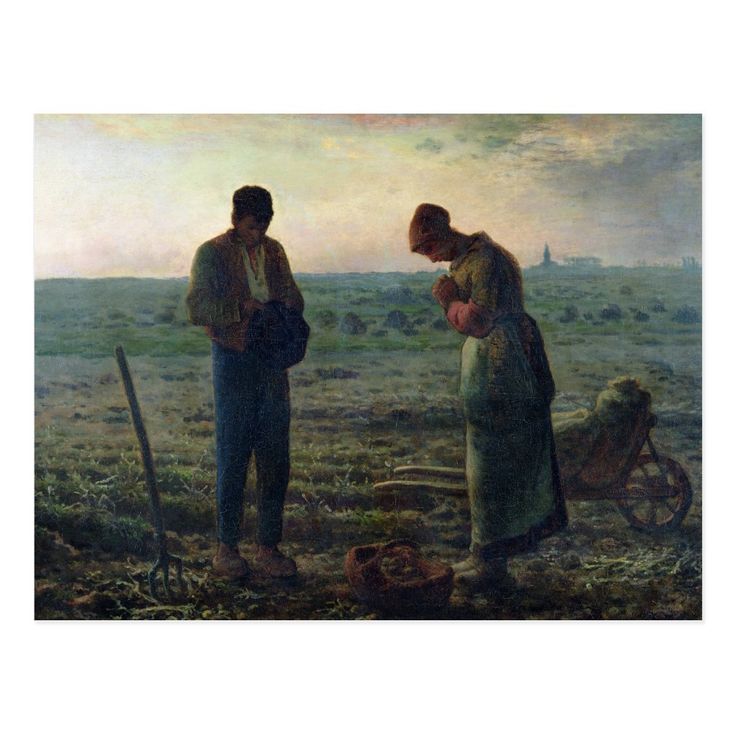 two people standing in a field with an old fashioned plow on the other side