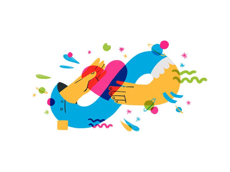 an animal floating on top of a blue and yellow life preserver with confetti around it