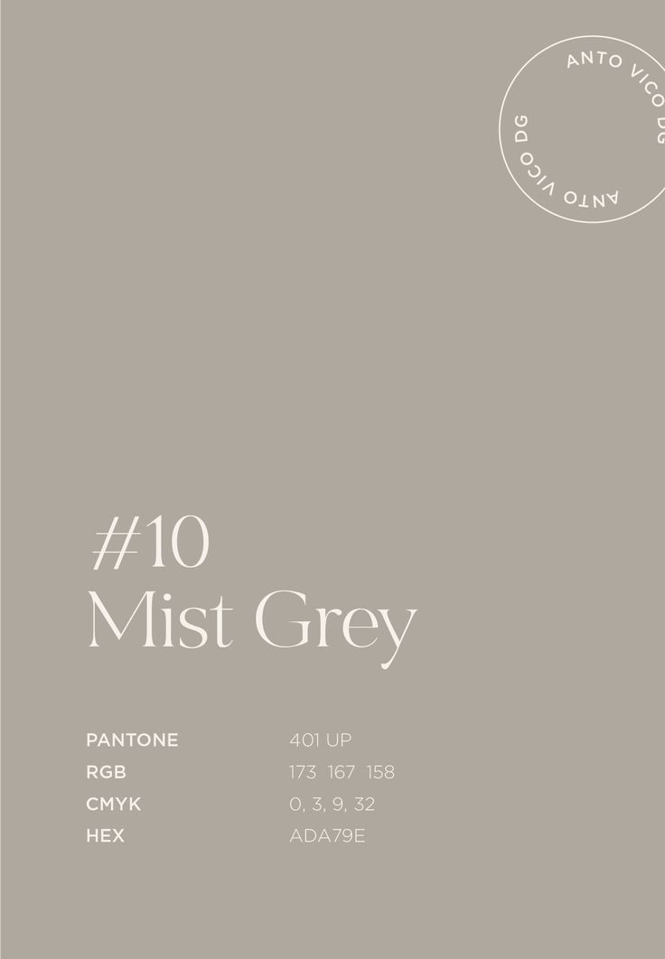 the back side of a grey postcard that says 10 mist grey