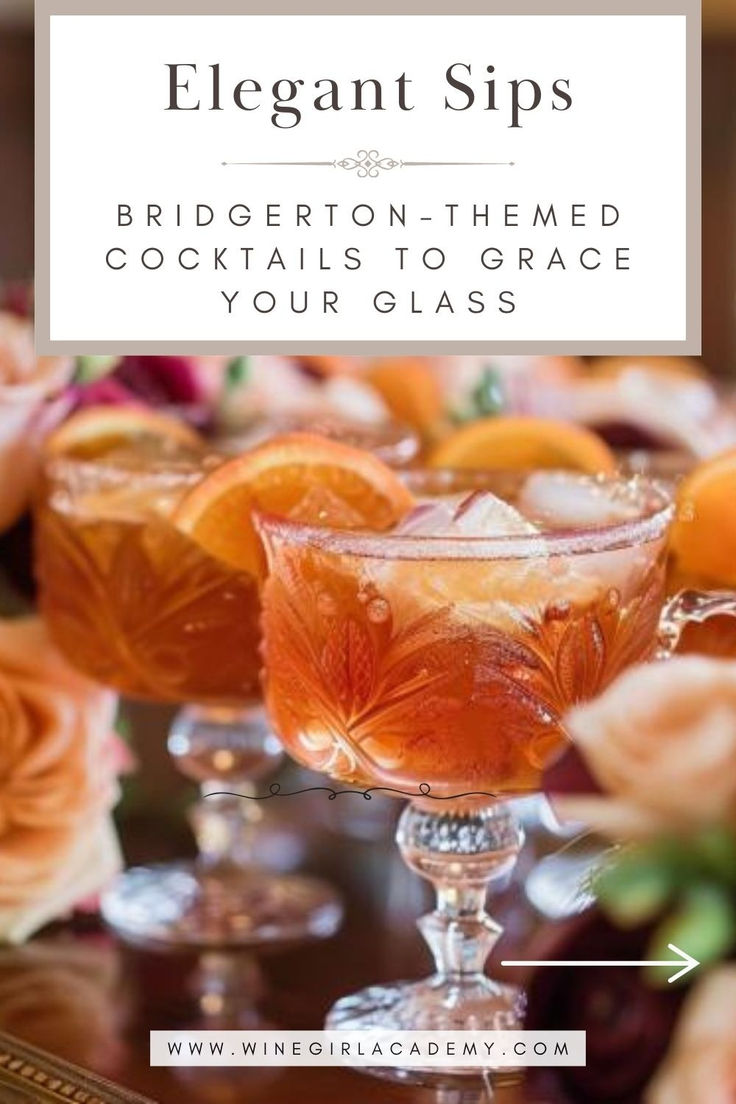 two glasses filled with liquid and oranges on top of a wooden table next to flowers