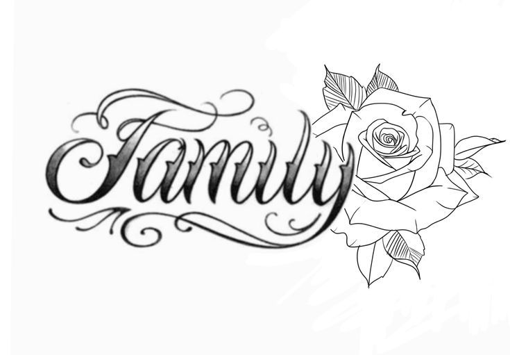 the word family written in cursive writing with a rose