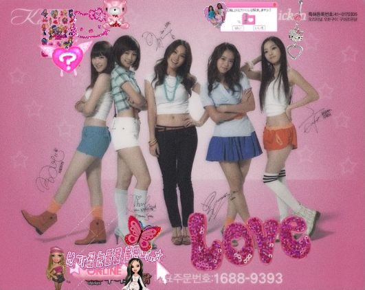 the girls are posing together in front of a pink background with hearts and butterflies on it