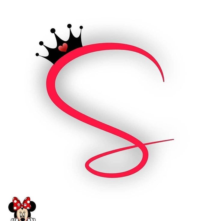 the letter s has a crown on top of it and is red with black dots