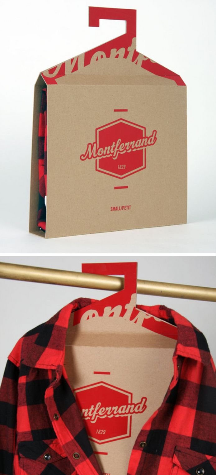 an open cardboard box with a red and black checkered shirt hanging from it's side