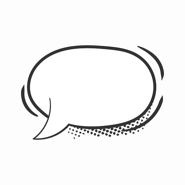 a black and white drawing of a speech bubble with dots on the bottom, over a plain background