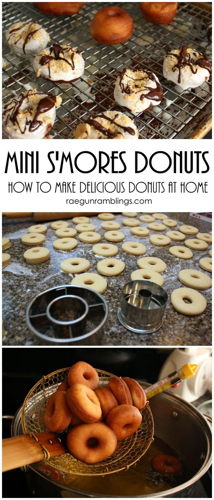 mini s'mores doughnuts are cooling on the grill and being cooked