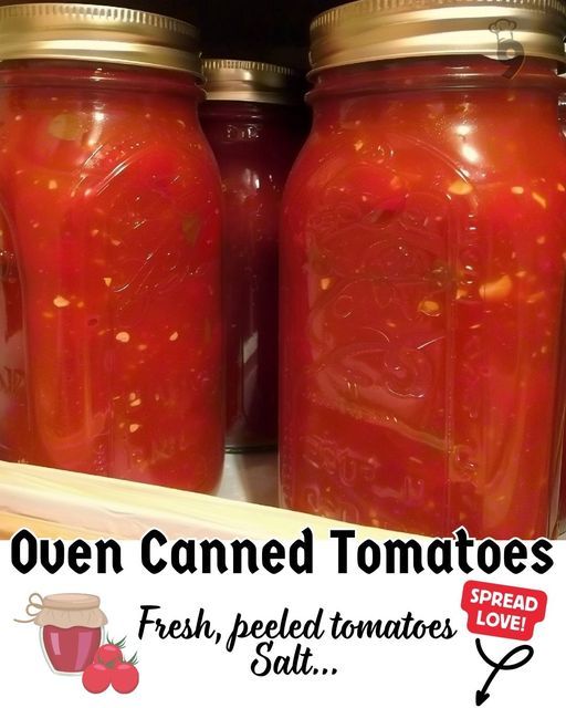 jars filled with canned tomatoes sitting on top of a shelf