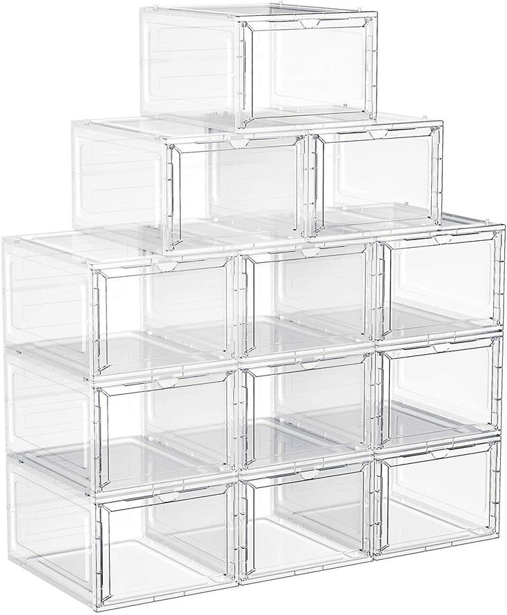 six clear drawers stacked on top of each other