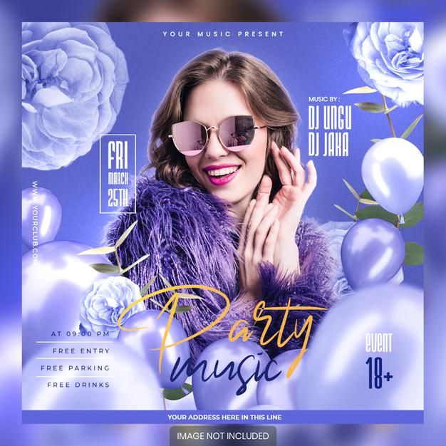 a flyer for a party with a woman wearing sunglasses and purple fur coat on it