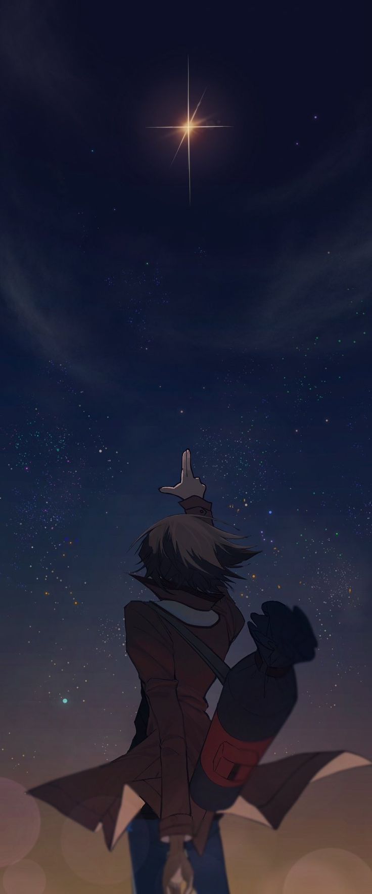 a person standing on top of a building under a star filled sky