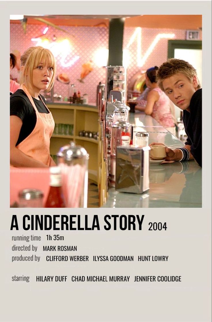 a movie poster for a cinderella story with two people sitting at a table and one man standing behind the bar