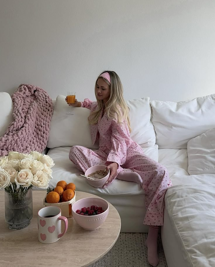 Joined the breakfast club 🌸🍓🍊💕 @loungeunderwear JESSN10 Pink Pjs Aesthetic, Sakura Photoshoot, Pajama Photoshoot, Pink Pjs, Pajamas Aesthetic, Girly Vibes, Capricorn Moon, European Summer Outfits, Cute Pajama Sets