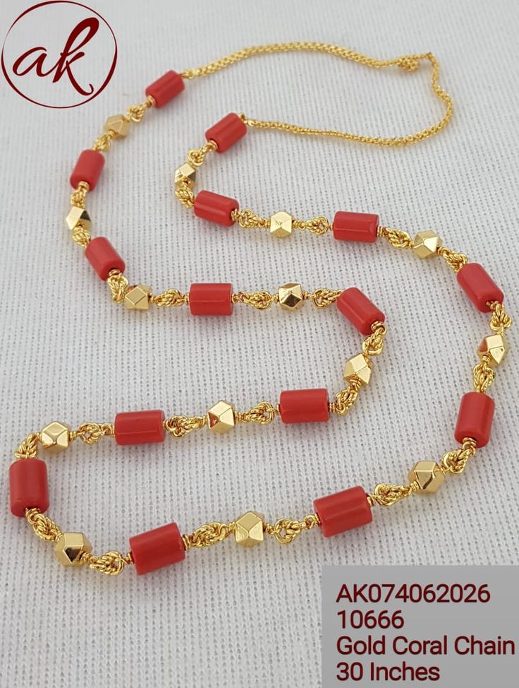 Coral Gold Chain Designs, Coral Chain Designs, Havala Jewellery, Coral Necklace Designs, Coral Gold Chain, Coral Bangles, Pearl Bridal Jewelry Sets, Necklace Set Indian Bridal Jewelry, Coral Jewellery