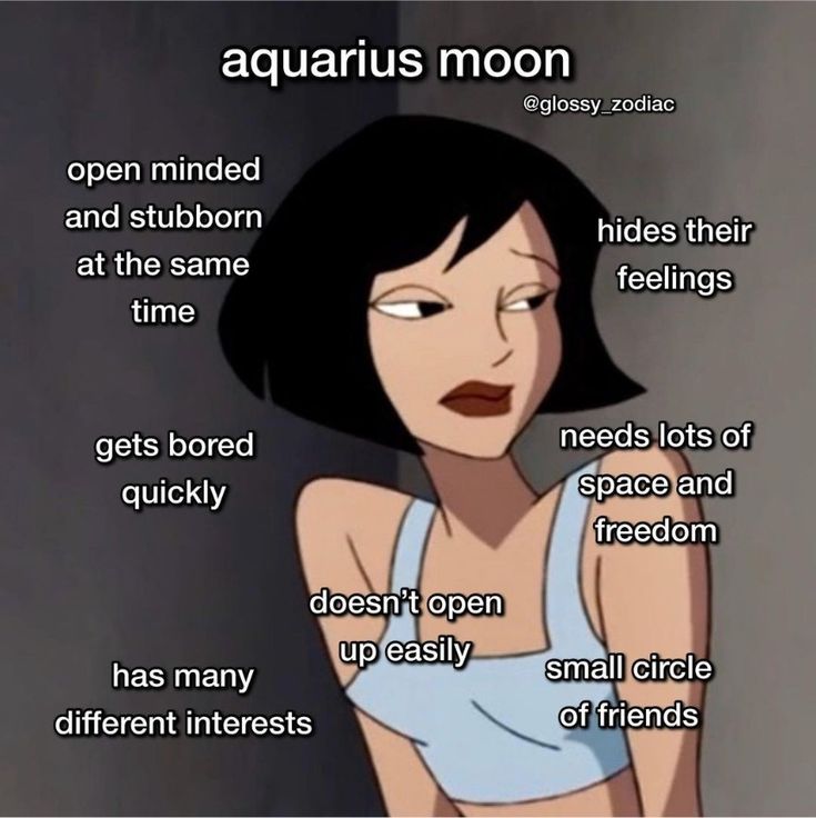 an image of a woman with the words aquarius moon on her chest and in front of