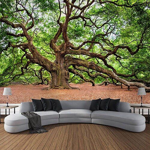 a large tree in the middle of a wooden floor