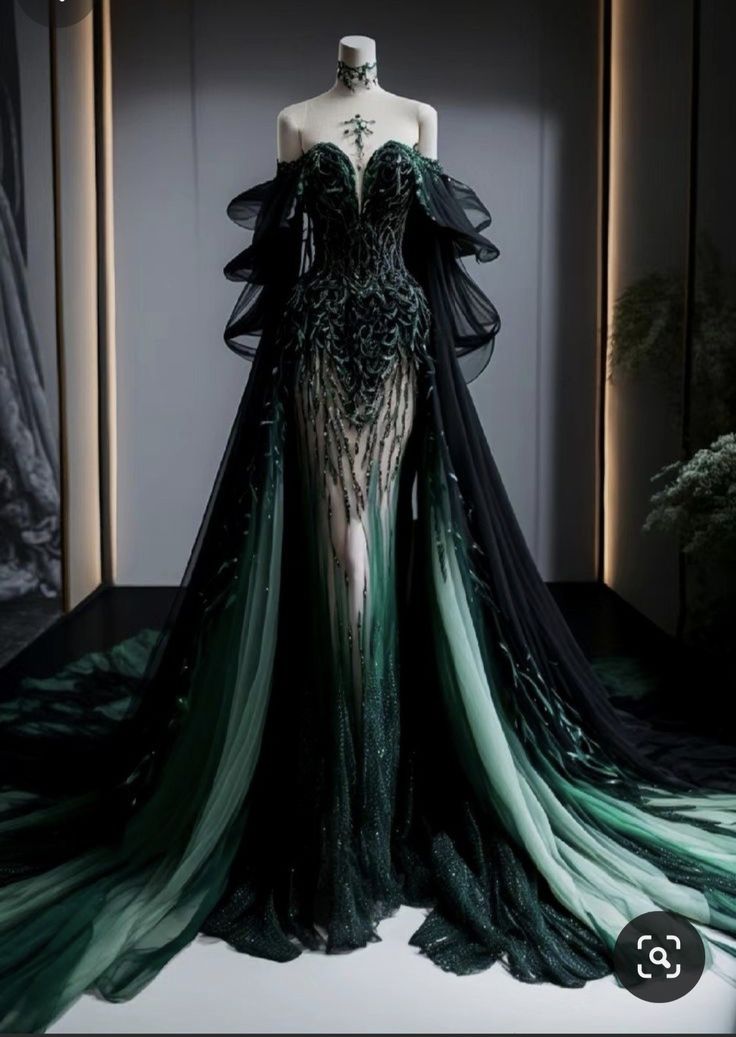 Goth Fantasy Wedding Dress, High Fantasy Ball Gown, Elven Wedding Dress Dragon, Evil Ball Gown, Villian Wedding Dress, Druid Ball Gown, Pretty Dresses Cottagecore, Dress With Scales, Fantasy Inspired Prom Dress