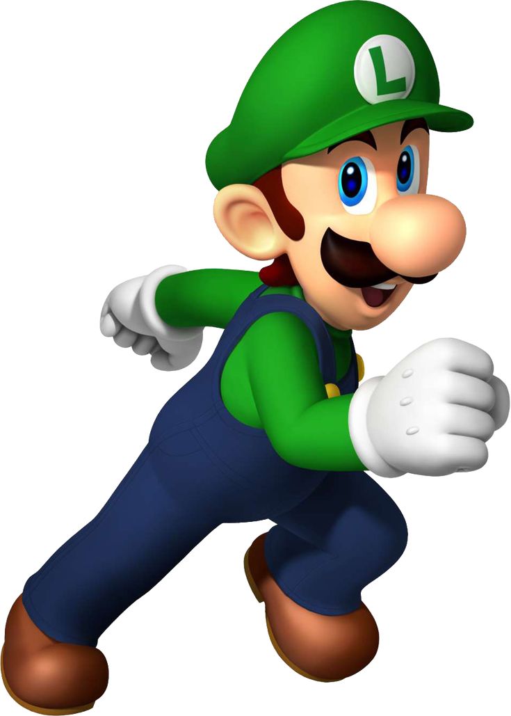 an image of mario running with his arms out and hands in the air, wearing a green hat