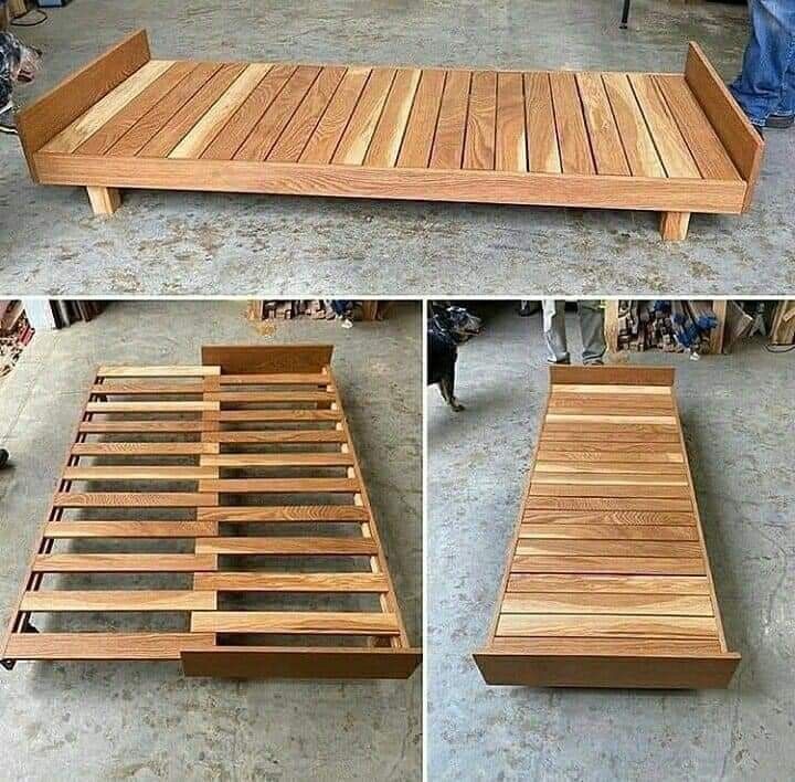 the bed frame is made out of wood