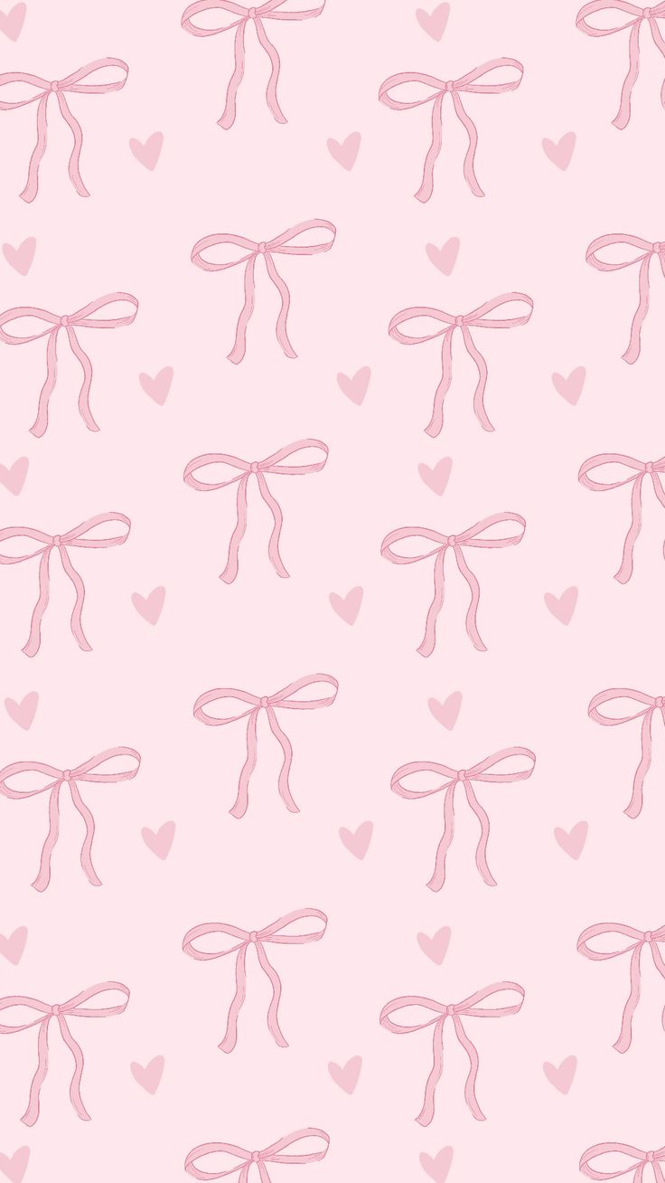 pink bows and hearts on a light pink background seamless wallpaper with heart shapes