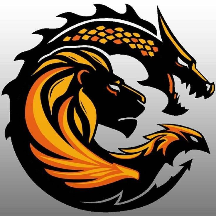 the dragon and lion are depicted in this logo