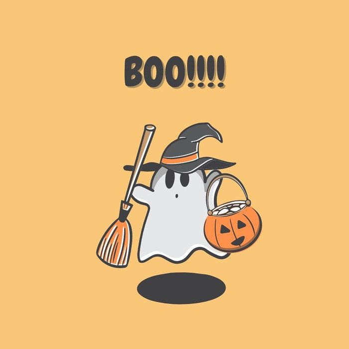 a halloween card with a ghost holding a broom