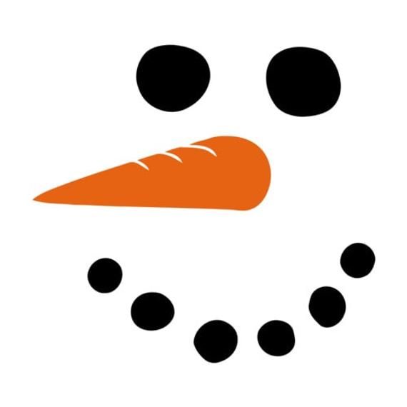 a snowman made out of carrots and black dots on a white background with an orange carrot in the center