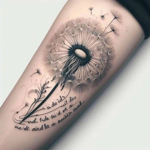 a woman's arm with a dandelion tattoo on it