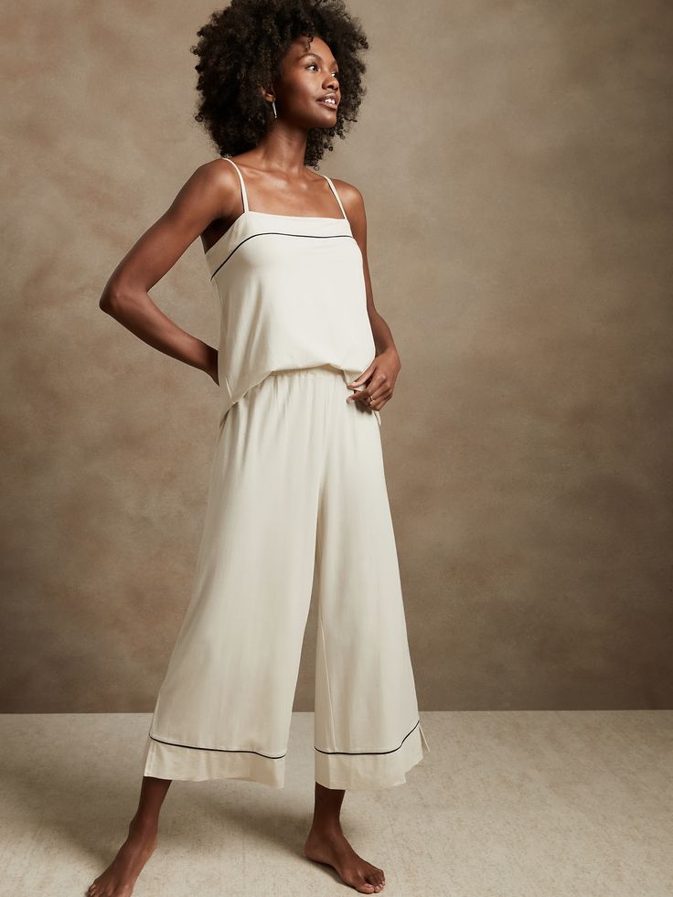 Restore Pajama Camisole & Pant Set | Banana Republic Relaxed Fit Modal Sleepwear For Relaxation, Spring Lounging Sleepwear In Modal, Casual Modal Sleepwear, Spring Modal Sleepwear, Summer Sleepwear In Viscose, Summer Viscose Sleepwear, Comfortable Modal Sleepwear, Casual Viscose Sleepwear For Loungewear, Relaxed Fit Viscose Sleepwear For Loungewear