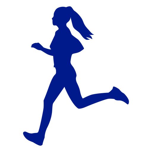 a silhouette of a woman running with her hair in pigtails and ponytails, on a white background