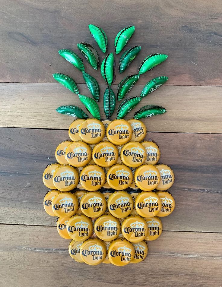 a pineapple made out of beer bottle caps