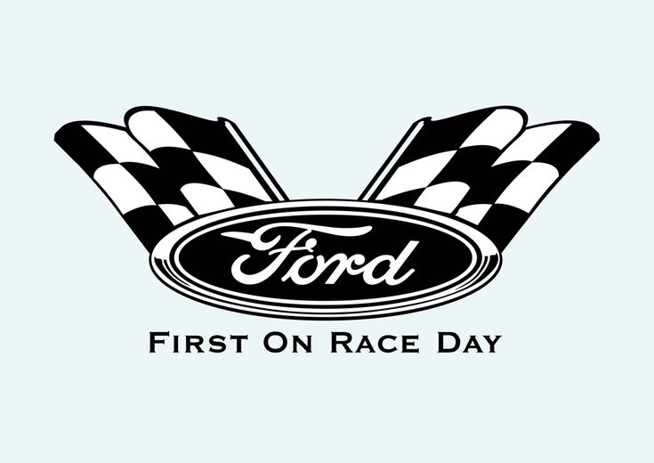 the first on race day logo is shown in black and white, with checkered stripes