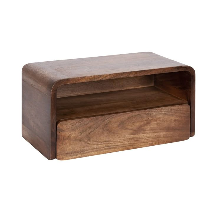 the wooden shelf is made from wood and has two shelves on each side, with one section