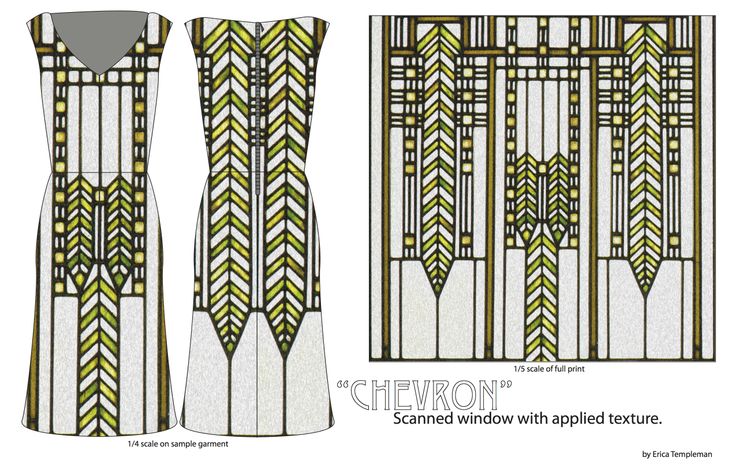 the front and back views of an art deco style dress with geometric patterns on it