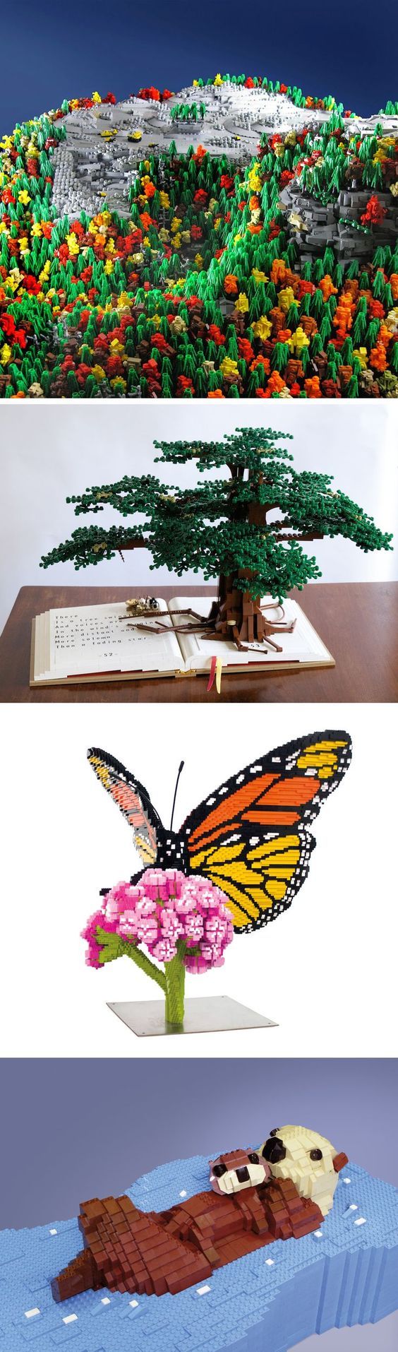 three different views of the same building, each with a butterfly on it's wing