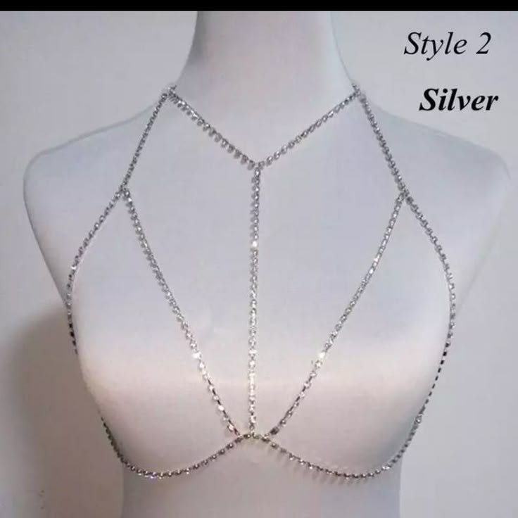 For Plunging Neckline Easily Paired With Formal Attire, Accentuate The Breast. Shimmering Stones Compliment The Glam With Elegance. Delicate, Feminine Perfect For Gala Events Weddings Paired With Formal Wear Or Cute Dainty Dresses Off Shoulder Or Sweetheart Or All Kinds Of Necklines. Sexy . Arms Go Thru It Attaches At Neck. Metal Chain With Rhinestones. Silver. Bikini Jewelry For Women Under Your Top To Accentuate Cleavage. Adjustable Bra Jewelry Rhinestone, Body Chain Jewelry Diamond, Body Jewelry Chains Diamond, Silver Body Chain Dress, Wire Jewelry With Dimonds, Tight Jewelry, Rhinestone Bra, Summer Beach Dress, Beach Dress