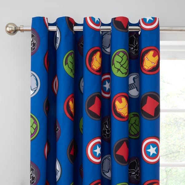 the curtains are decorated with avengers symbols