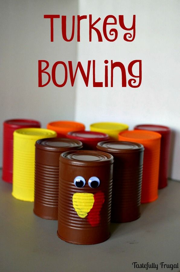 turkey bowling game made out of cans with the words turkey bowling on it's side