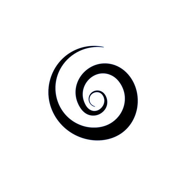 a black and white photo of an abstract spiral design on a white background, with the letter o in the center