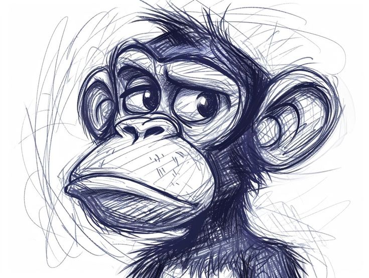 a drawing of a monkey with big eyes